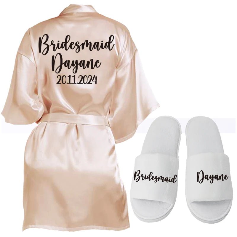 Personalized Name and Logo Faux-Silk Bridal Robe - Luzilly Bridal & Apparel