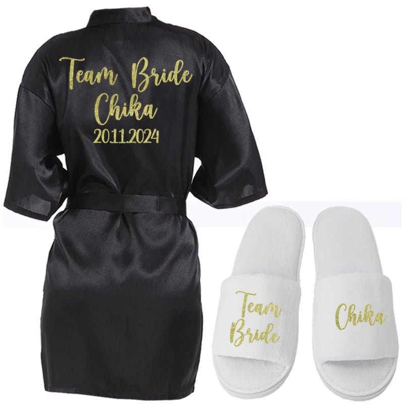 Personalized Name and Logo Faux-Silk Bridal Robe - Luzilly Bridal & Apparel