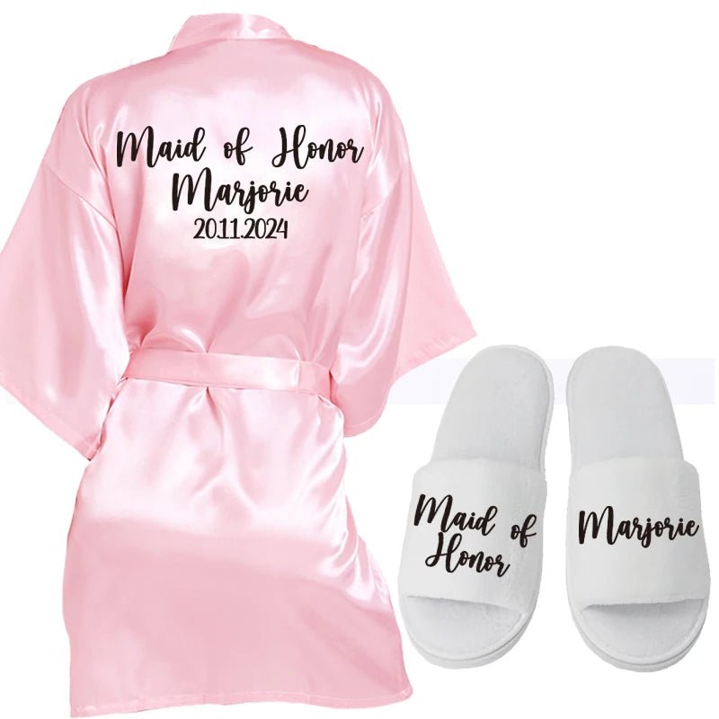 Personalized Name and Logo Faux-Silk Bridal Robe - Luzilly Bridal & Apparel