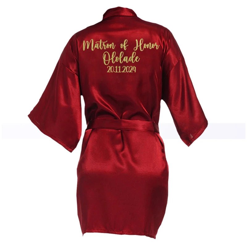 Personalized Name and Logo Faux-Silk Bridal Robe - Luzilly Bridal & Apparel