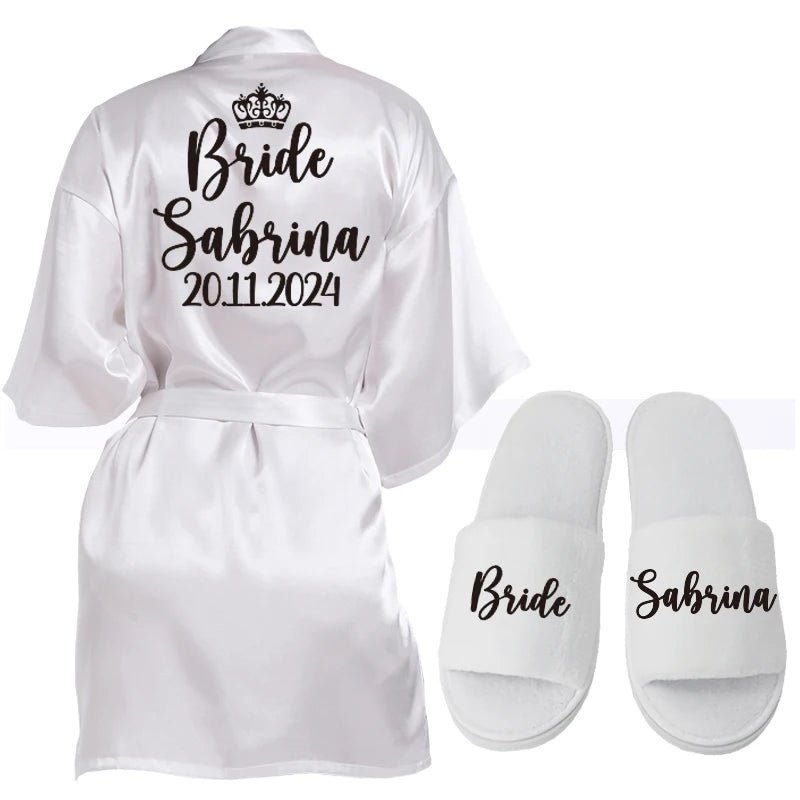 Personalized Name and Logo Faux-Silk Bridal Robe - Luzilly Bridal & Apparel