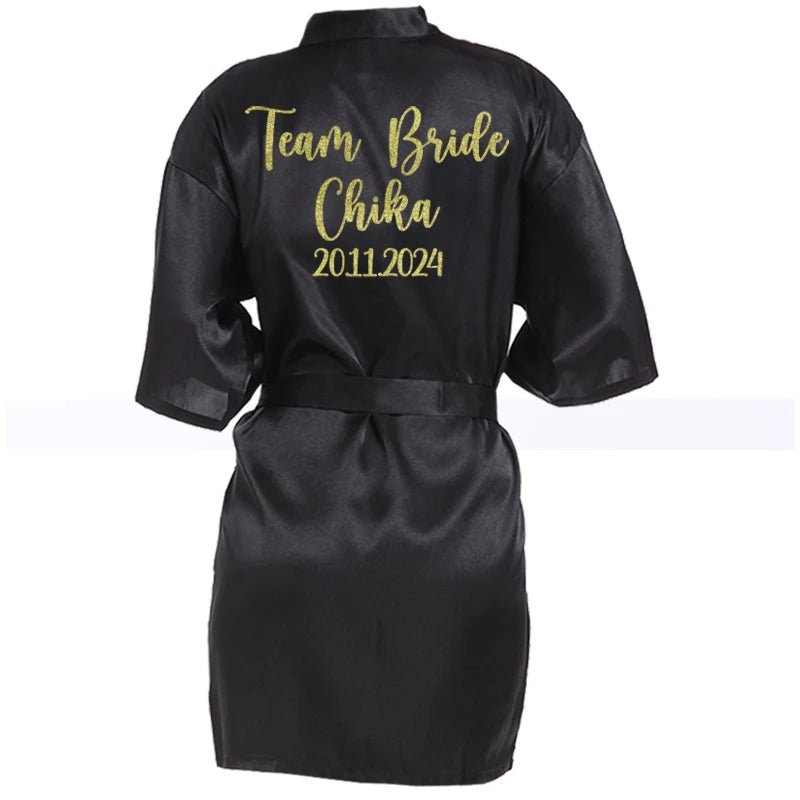 Personalized Name and Logo Faux-Silk Bridal Robe - Luzilly Bridal & Apparel