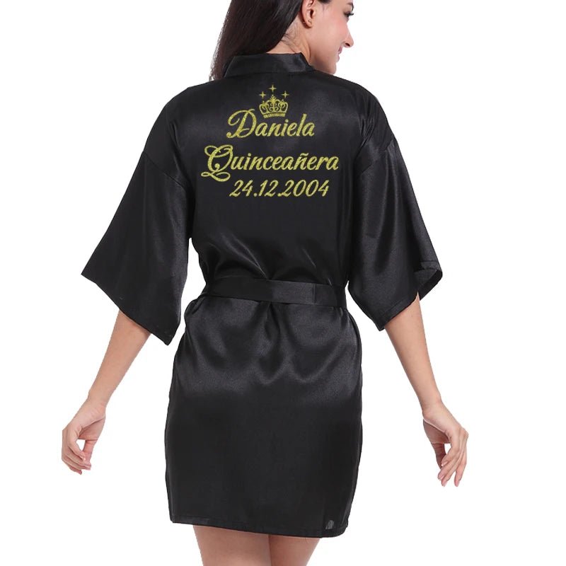 Personalized Wedding Date Faux-Silk Bridal Robe - Luzilly Bridal & Apparel