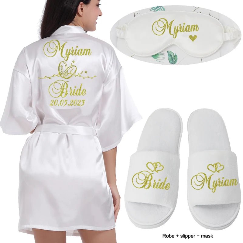 Personalized Wedding Date Faux-Silk Bridal Robe - Luzilly Bridal & Apparel