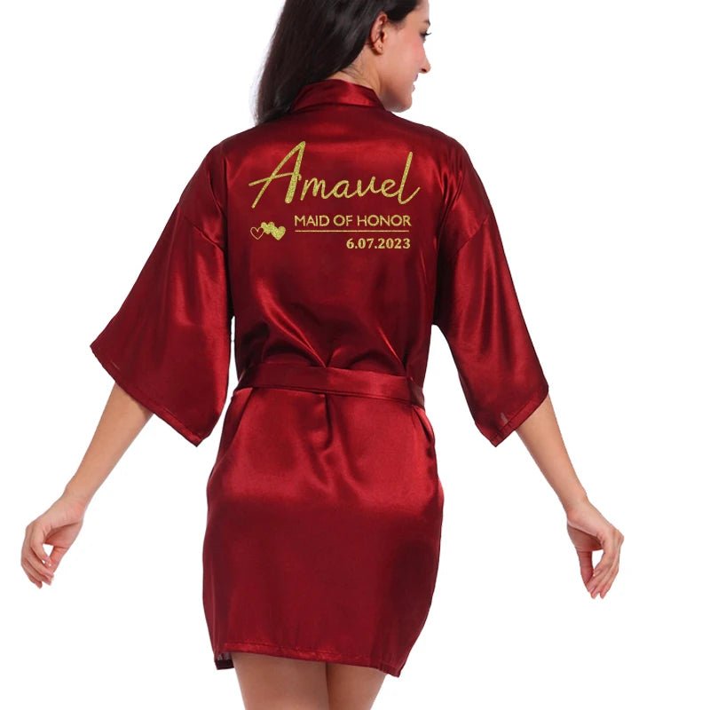 Personalized Wedding Date Faux-Silk Bridal Robe - Luzilly Bridal & Apparel