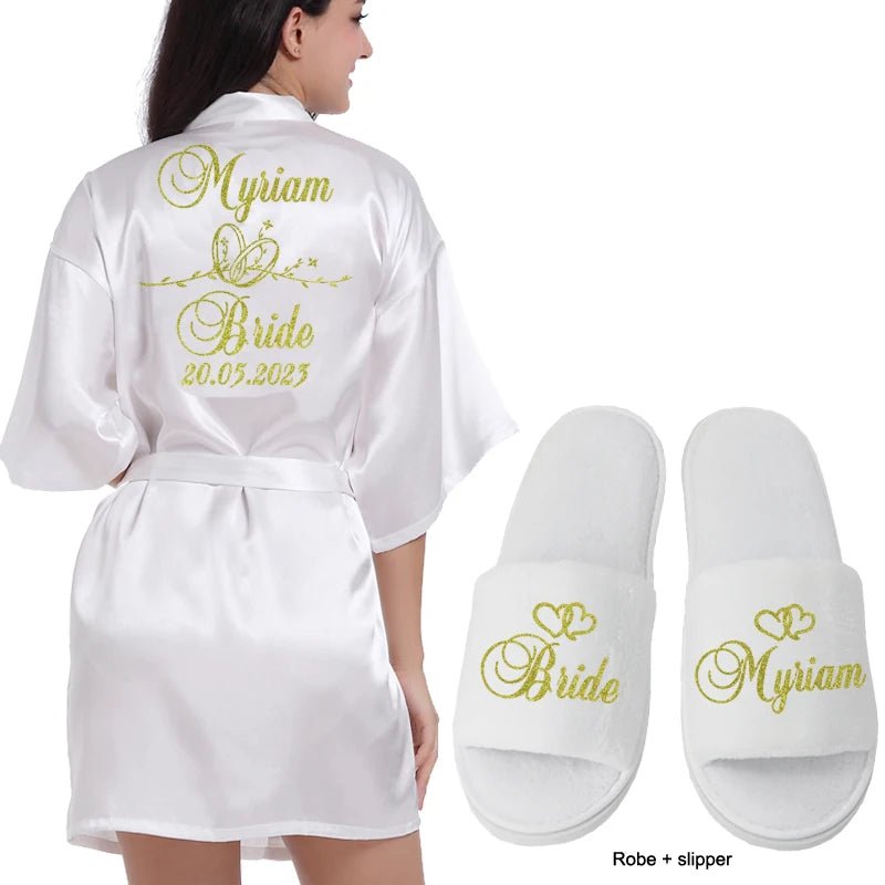 Personalized Wedding Date Faux-Silk Bridal Robe - Luzilly Bridal & Apparel