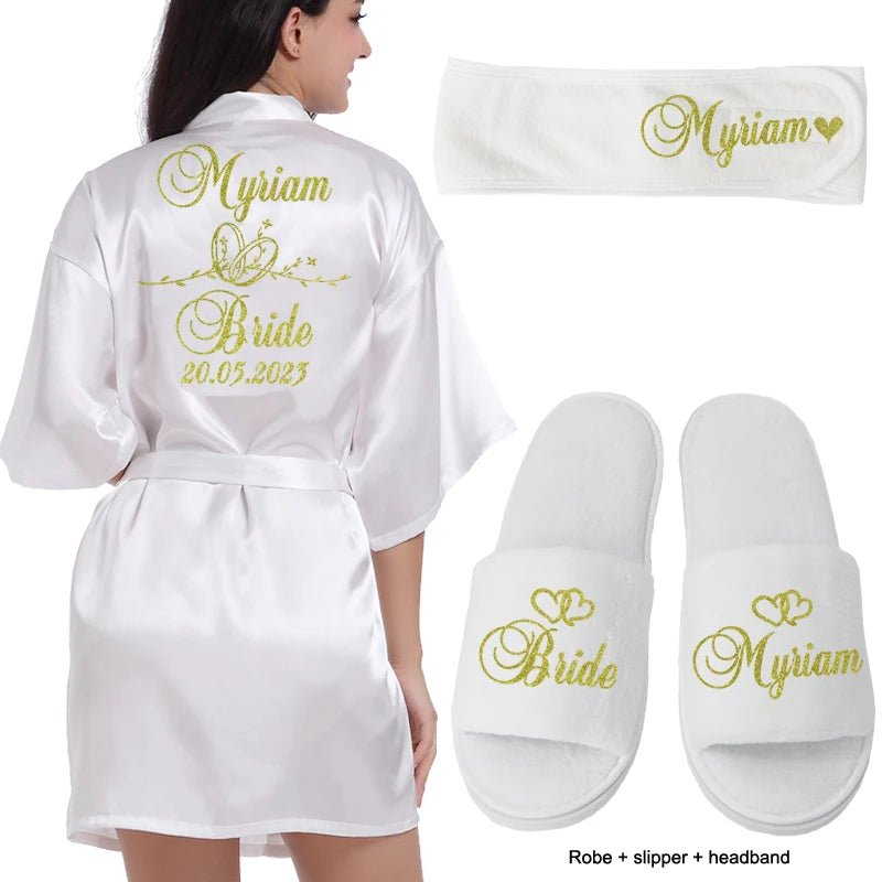 Personalized Wedding Date Faux-Silk Bridal Robe - Luzilly Bridal & Apparel