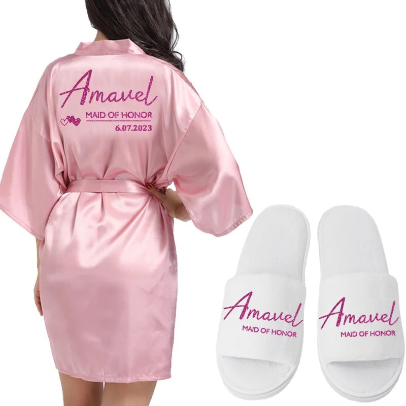 Personalized Wedding Date Faux-Silk Bridal Robe - Luzilly Bridal & Apparel