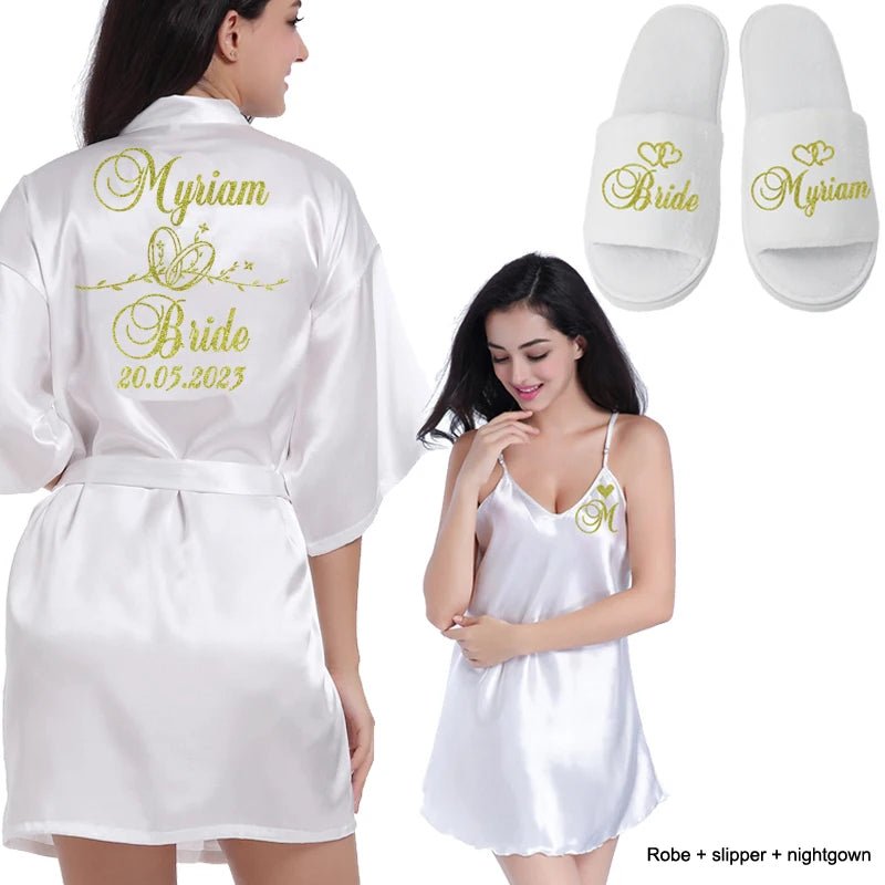 Personalized Wedding Date Faux-Silk Bridal Robe - Luzilly Bridal & Apparel