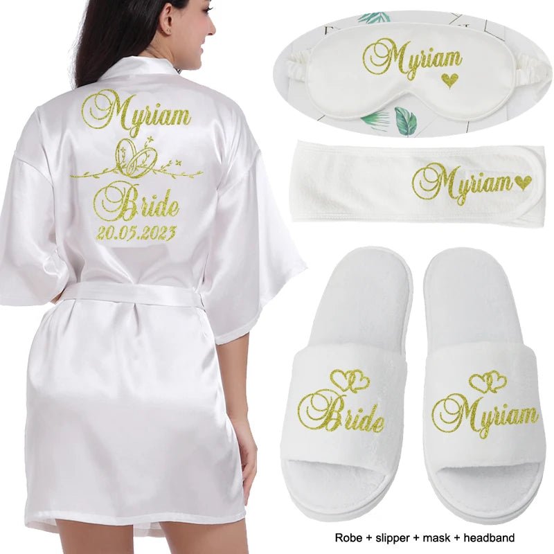 Personalized Wedding Date Faux-Silk Bridal Robe - Luzilly Bridal & Apparel