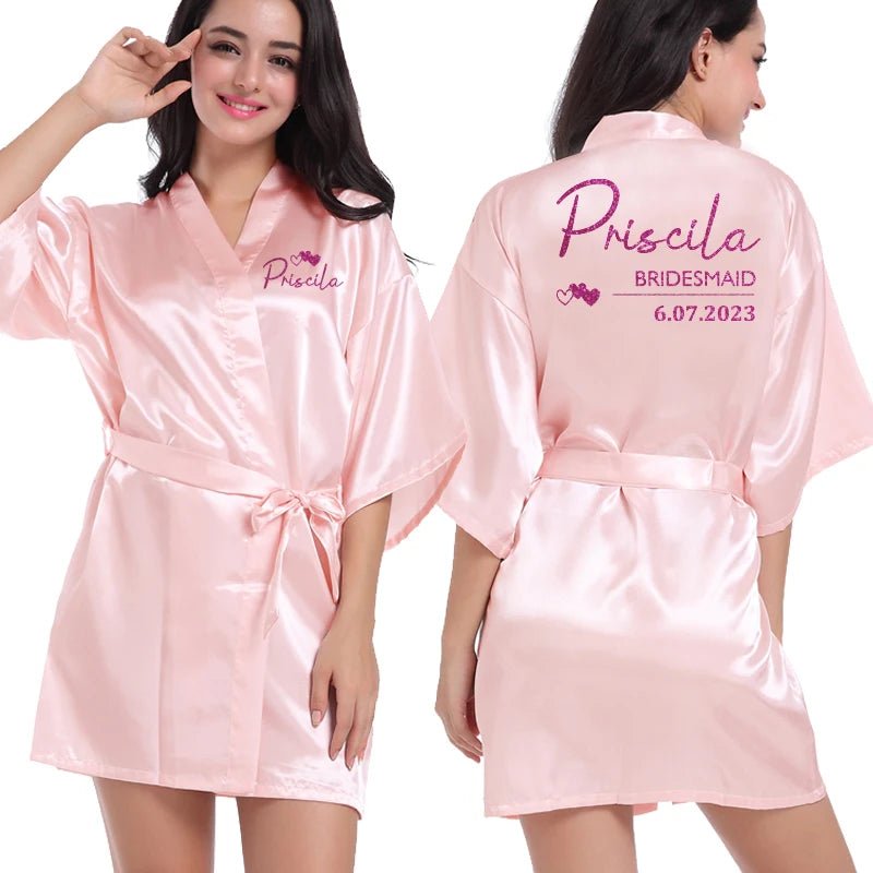 Personalized Wedding Date Faux-Silk Bridal Robe - Luzilly Bridal & Apparel