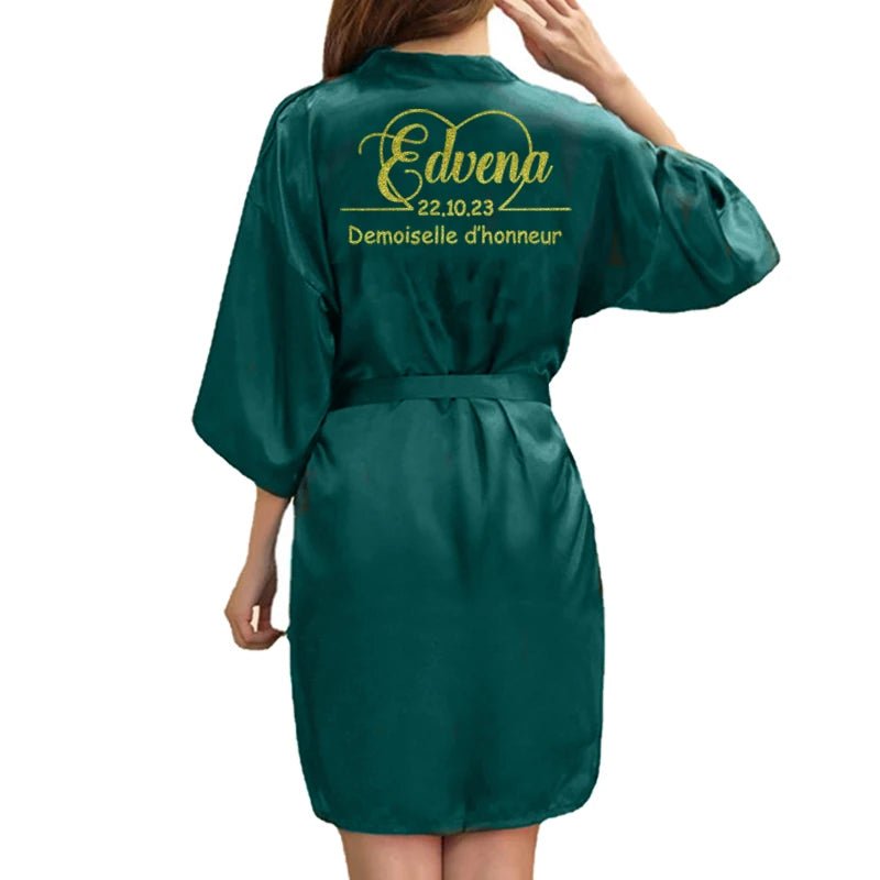 Personalized Wedding Date Faux-Silk Bridal Robe - Luzilly Bridal & Apparel