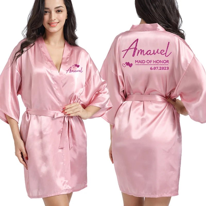 Personalized Wedding Date Faux-Silk Bridal Robe - Luzilly Bridal & Apparel