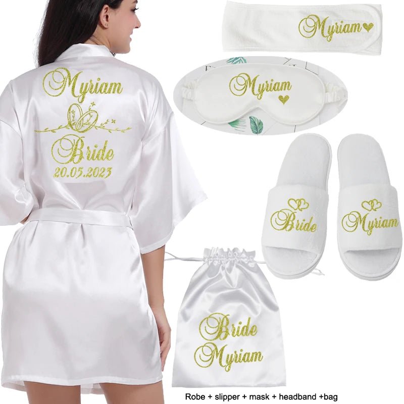 Personalized Wedding Date Faux-Silk Bridal Robe - Luzilly Bridal & Apparel