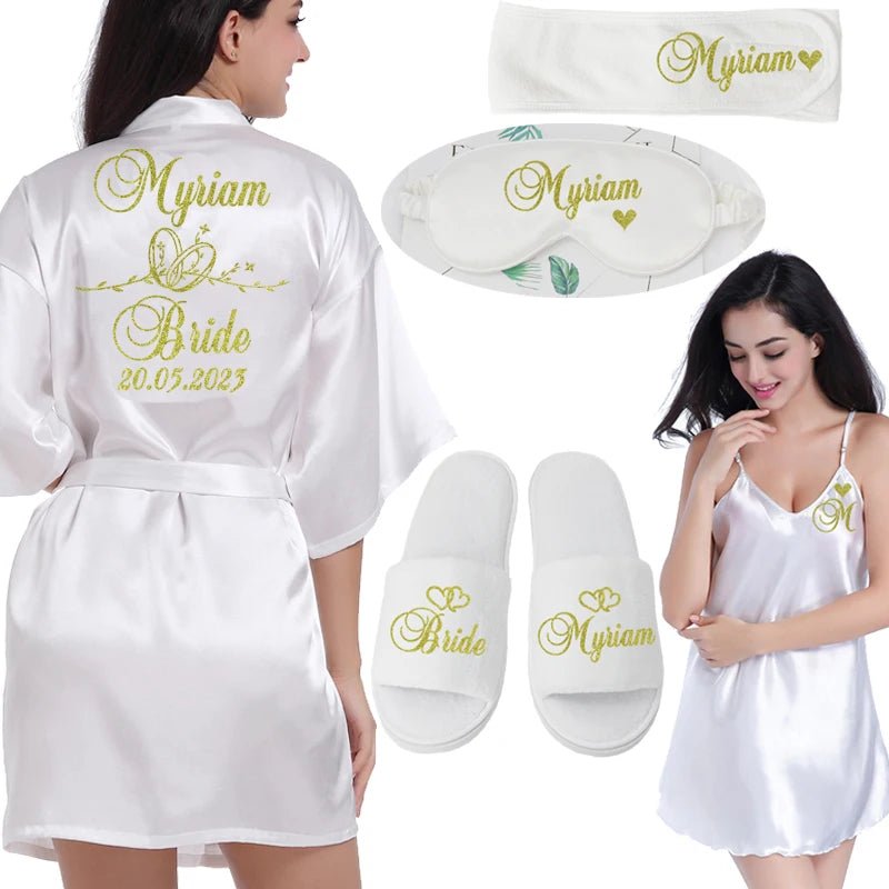 Personalized Wedding Date Faux-Silk Bridal Robe - Luzilly Bridal & Apparel