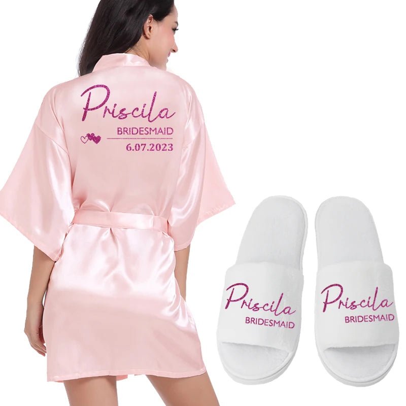 Personalized Wedding Date Faux-Silk Bridal Robe - Luzilly Bridal & Apparel