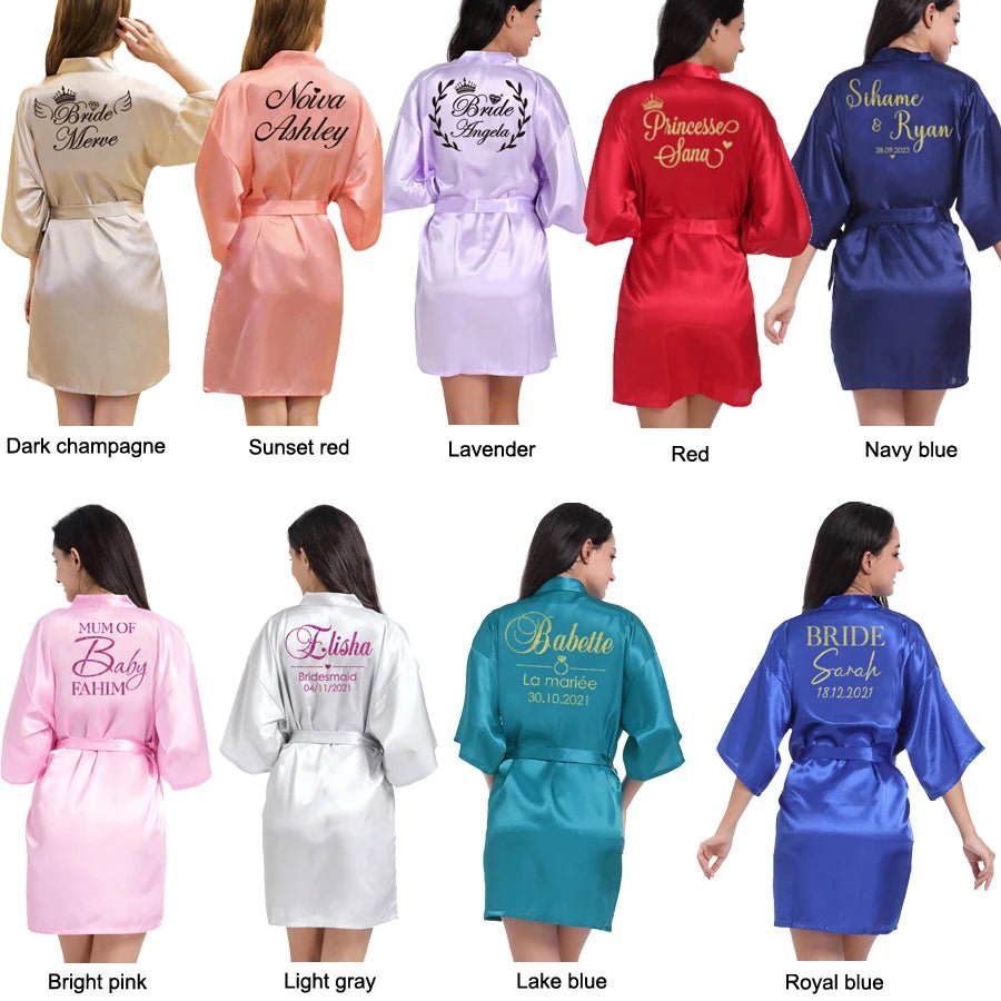 Personalized Wedding Date Faux-Silk Bridal Robe - Luzilly Bridal & Apparel