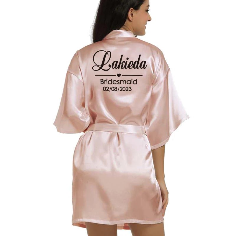 Personalized Wedding Date Faux-Silk Bridal Robe - Luzilly Bridal & Apparel