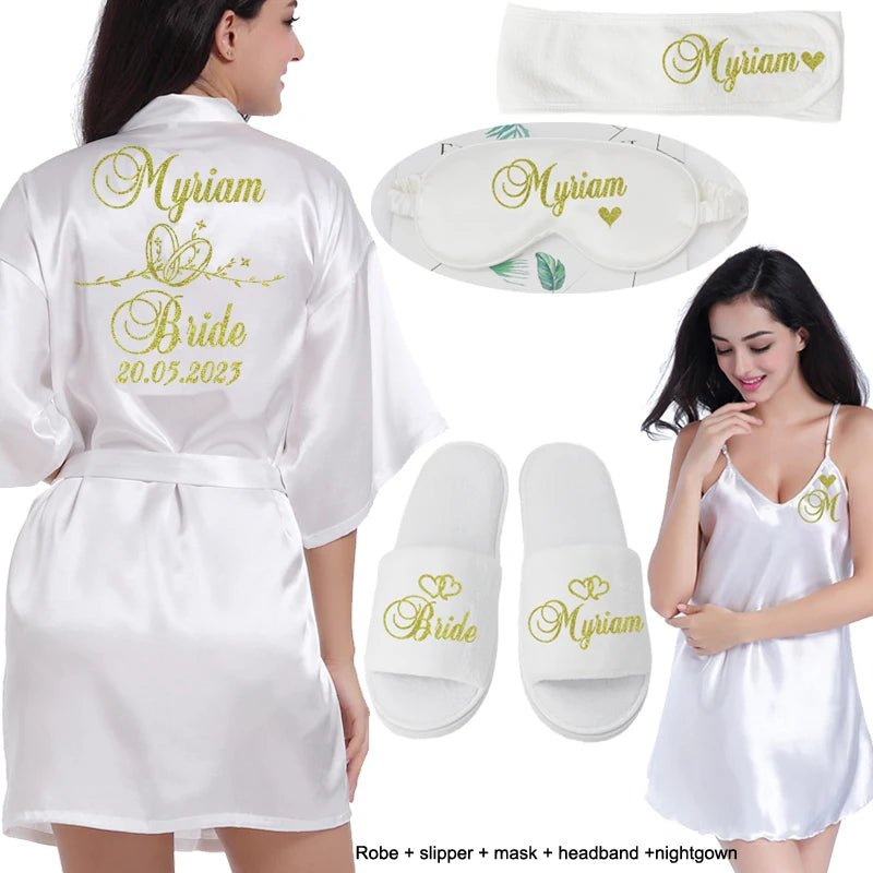 Personalized Wedding Date Faux-Silk Bridal Robe - Luzilly Bridal & Apparel