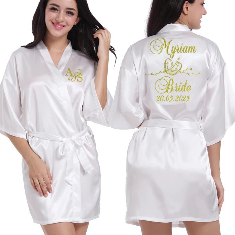 Personalized Wedding Date Faux-Silk Bridal Robe - Luzilly Bridal & Apparel