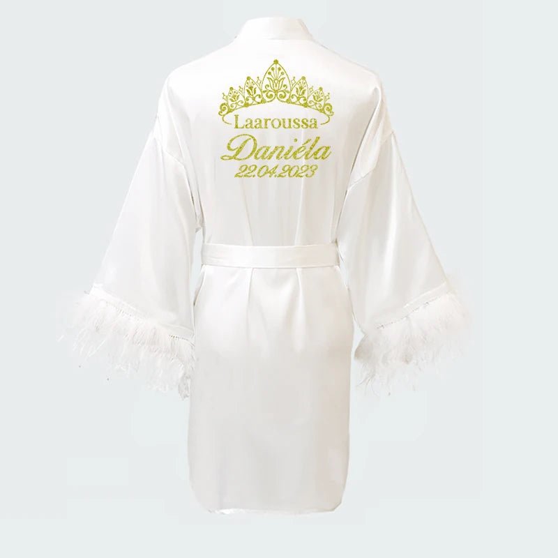 Personalized Wedding Date Faux-Silk Bridal Robe - Luzilly Bridal & Apparel