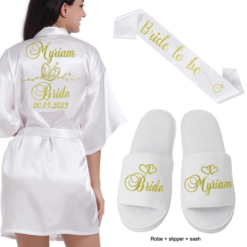 Personalized Wedding Date Faux-Silk Bridal Robe - Luzilly Bridal & Apparel