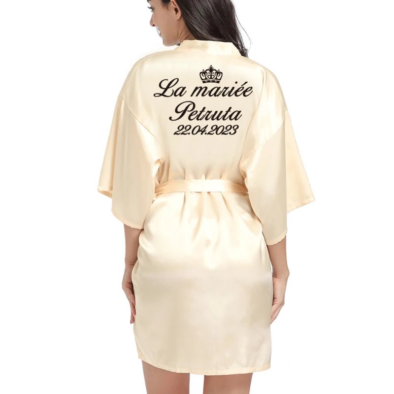 Personalized Wedding Date Faux-Silk Bridal Robe - Luzilly Bridal & Apparel