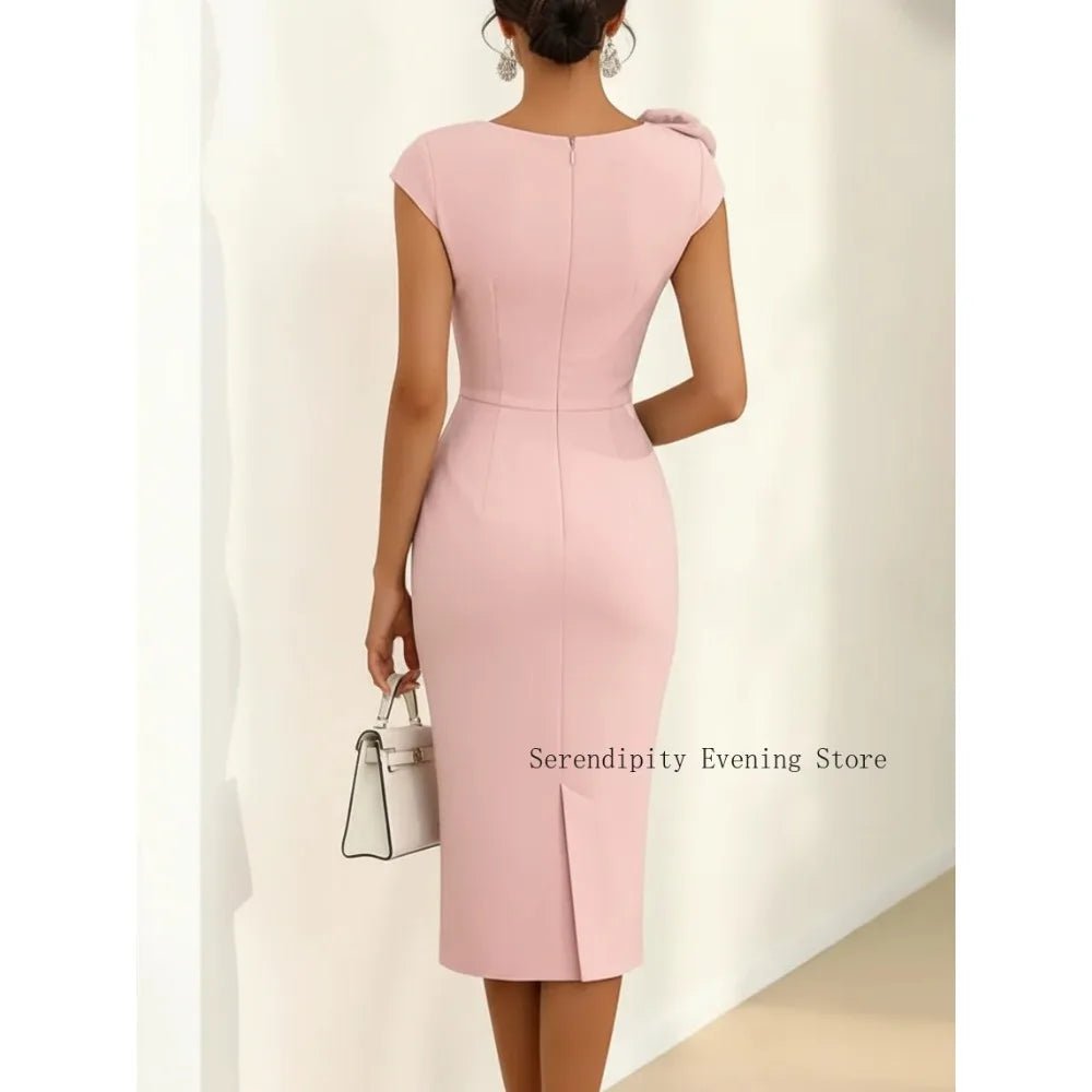 Pink 3D Floral Ruched Midi Mother of the Bride Dress - Luzilly Bridal & Apparel