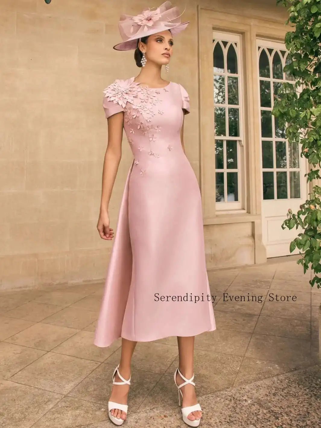 Pink 3D Floral Sheath Mother of the Bride Dress - Luzilly Bridal & Apparel