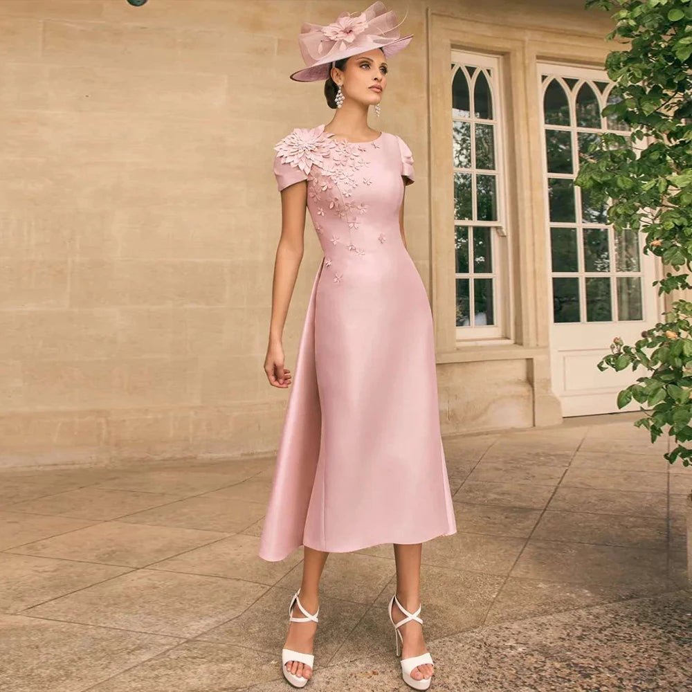 Pink 3D Floral Sheath Mother of the Bride Dress - Luzilly Bridal & Apparel