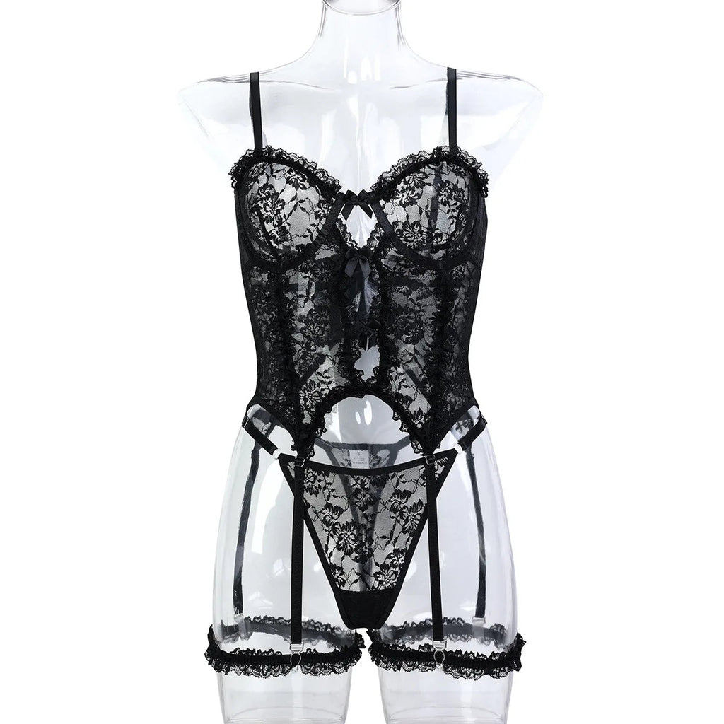 Pink Frilled Lace Bralette & Garter Belt Set - Luzilly Bridal & Apparel