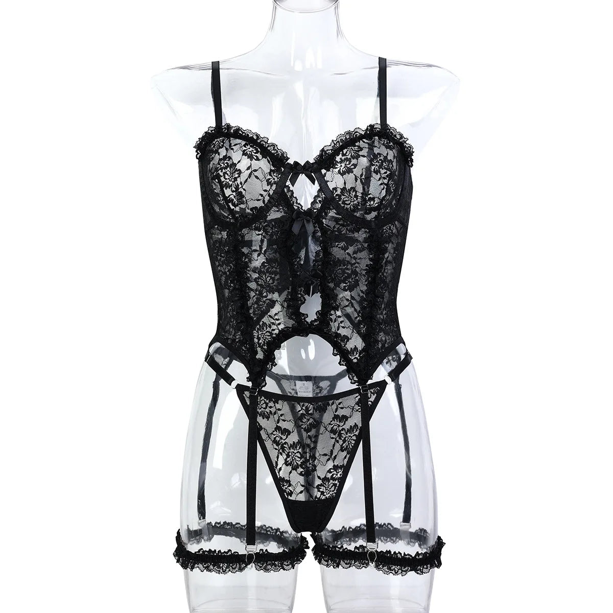 Pink Frilled Lace Bralette & Garter Belt Set - Luzilly Bridal & Apparel