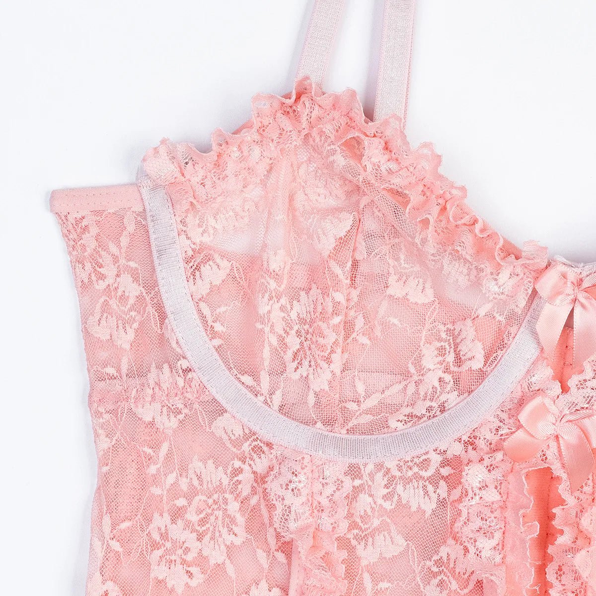 Pink Frilled Lace Bralette & Garter Belt Set - Luzilly Bridal & Apparel