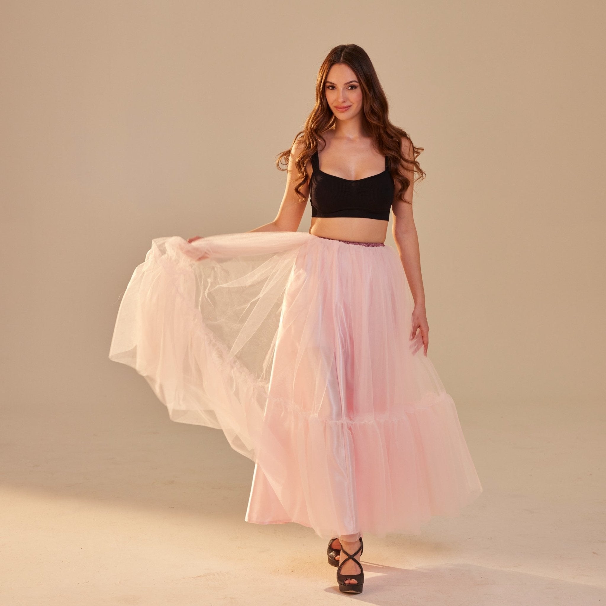 Pink Layered Tulle Skirt , Ruffled Maxi Skirt for Women, Long Tulle Skirt, Elegant Bridesmaid Skirt, - Luzilly Bridal & Apparel