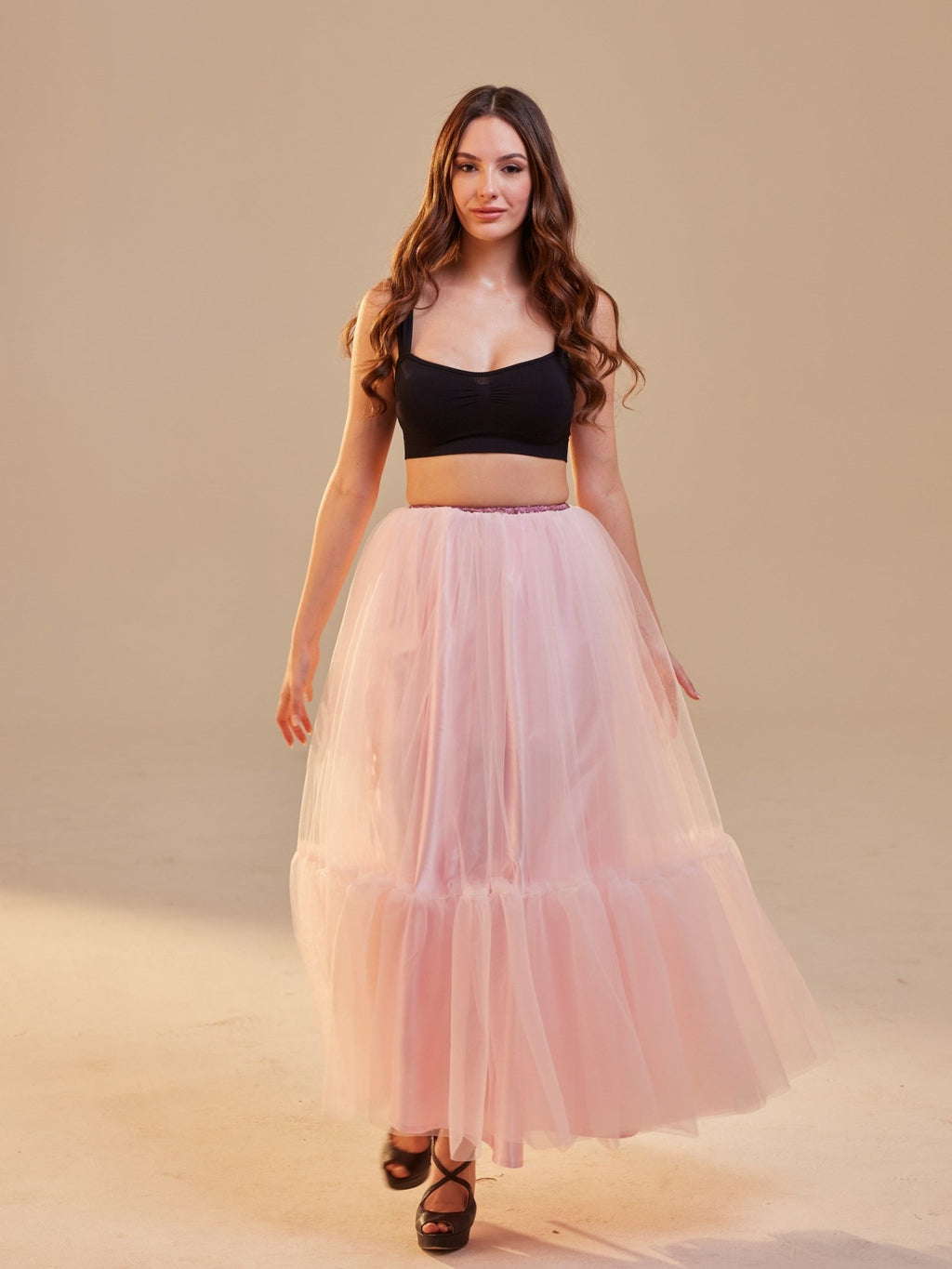 Pink Layered Tulle Skirt , Ruffled Maxi Skirt for Women, Long Tulle Skirt, Elegant Bridesmaid Skirt, - Luzilly Bridal & Apparel