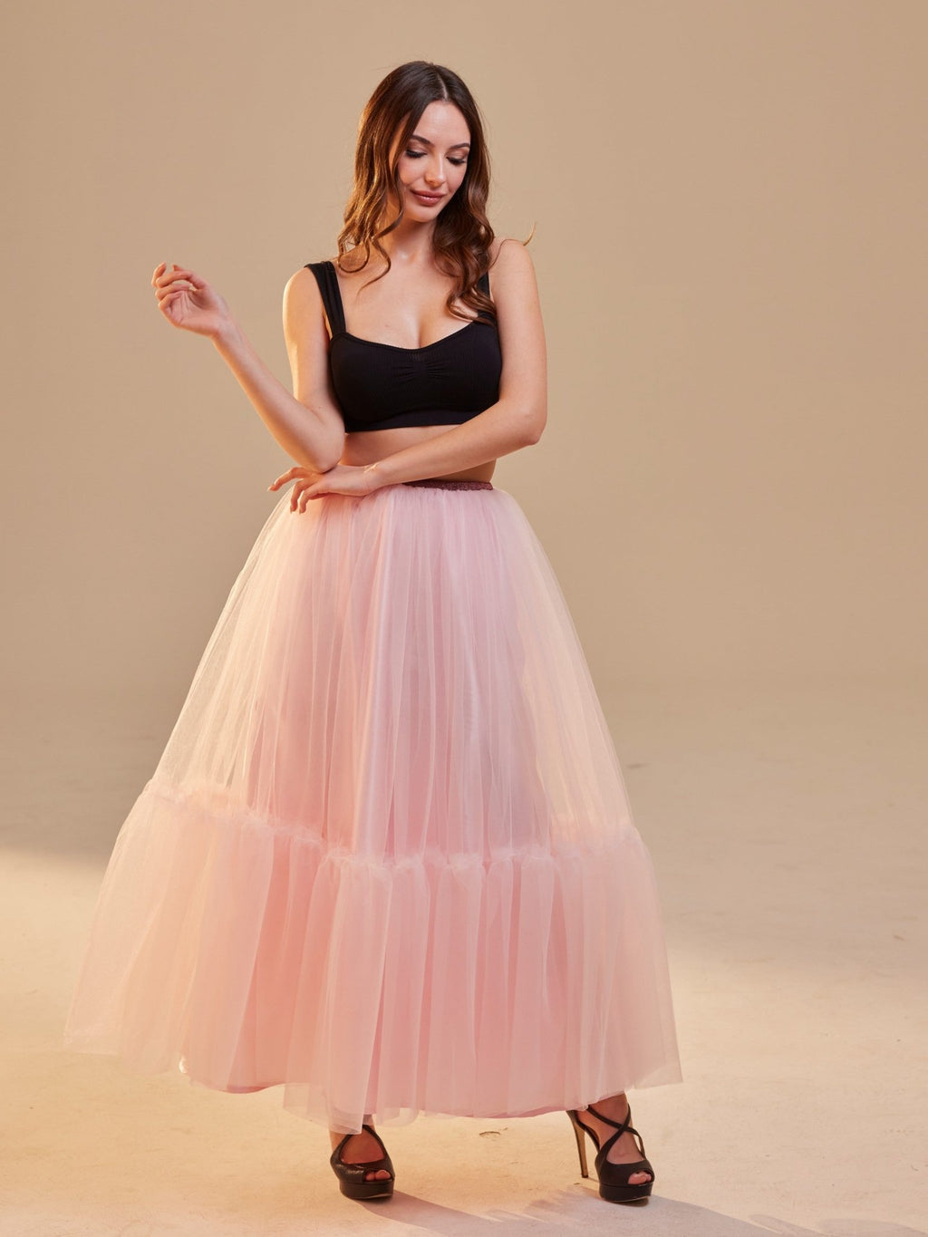 Pink Layered Tulle Skirt , Ruffled Maxi Skirt for Women, Long Tulle Skirt, Elegant Bridesmaid Skirt, - Luzilly Bridal & Apparel