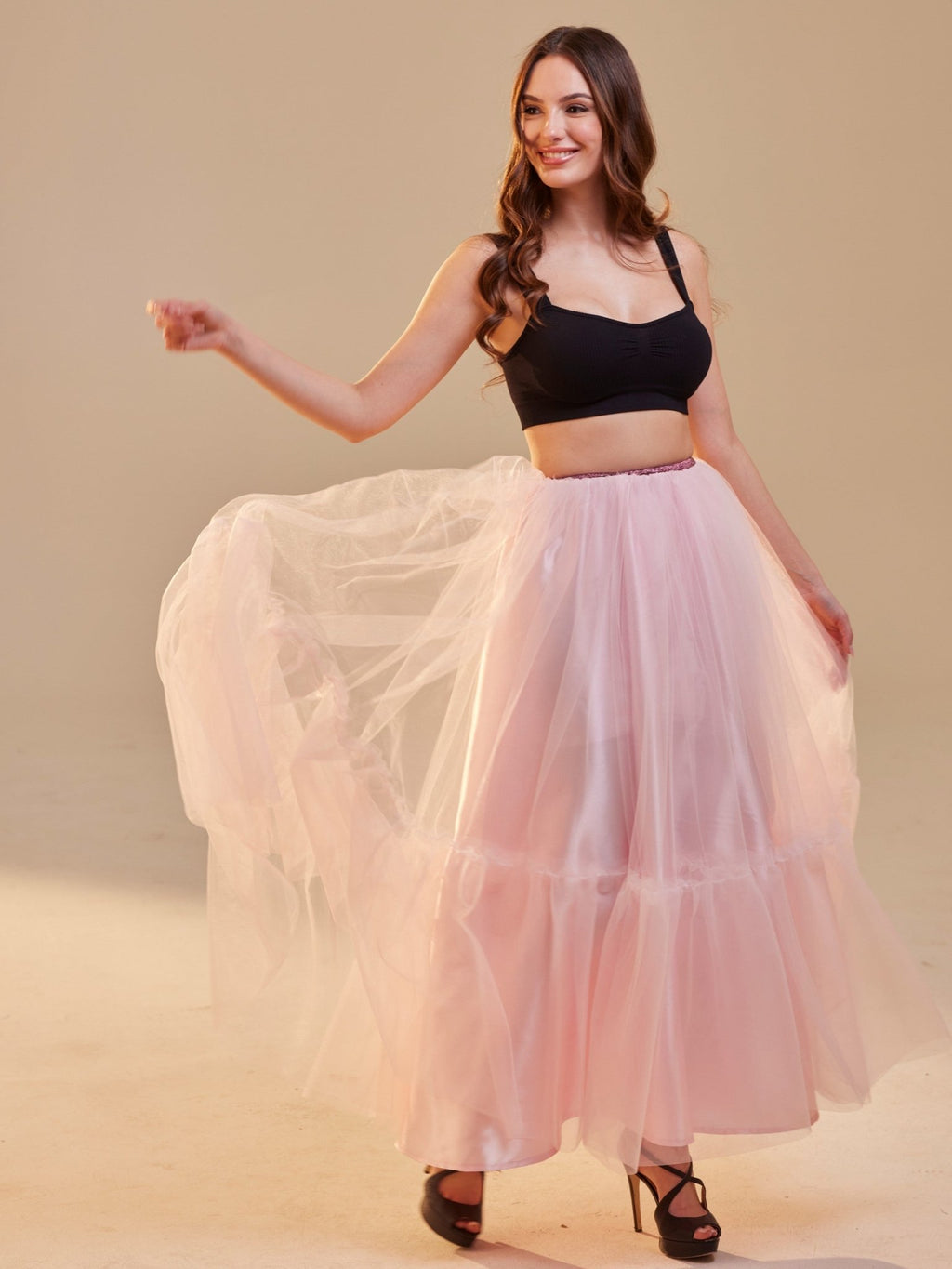 Pink Layered Tulle Skirt , Ruffled Maxi Skirt for Women, Long Tulle Skirt, Elegant Bridesmaid Skirt, - Luzilly Bridal & Apparel