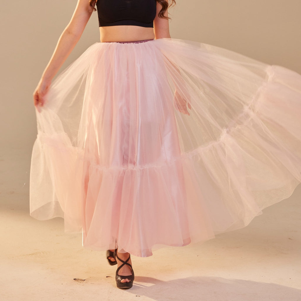 Pink Layered Tulle Skirt , Ruffled Maxi Skirt for Women, Long Tulle Skirt, Elegant Bridesmaid Skirt, - Luzilly Bridal & Apparel
