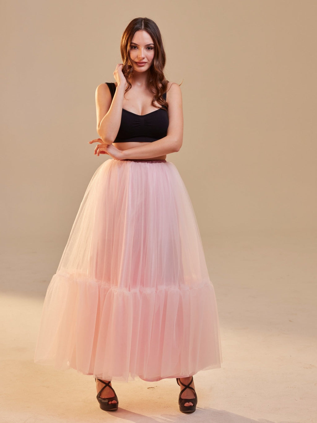 Pink Layered Tulle Skirt , Ruffled Maxi Skirt for Women, Long Tulle Skirt, Elegant Bridesmaid Skirt, - Luzilly Bridal & Apparel