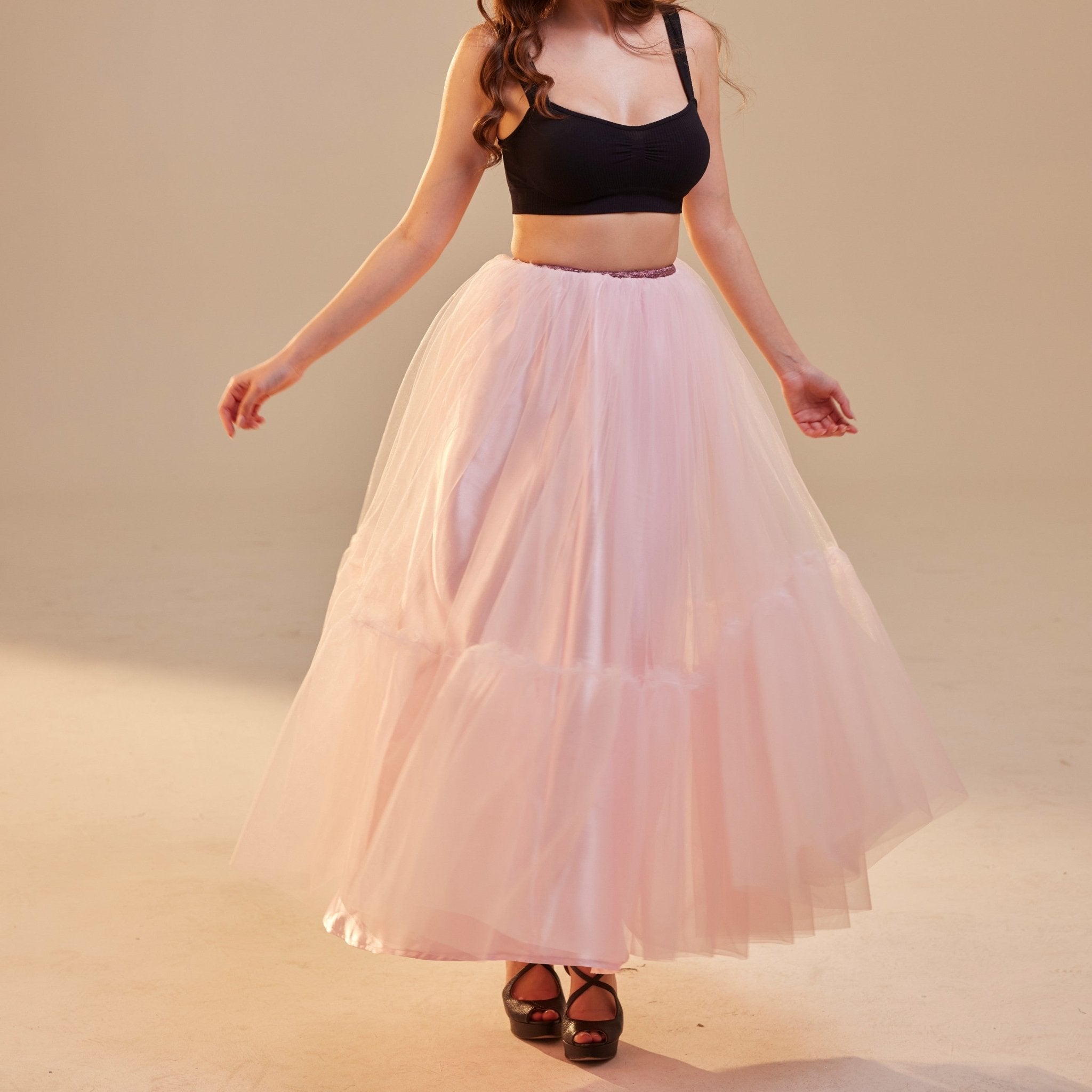 Pink Layered Tulle Skirt , Ruffled Maxi Skirt for Women, Long Tulle Skirt, Elegant Bridesmaid Skirt, - Luzilly Bridal & Apparel