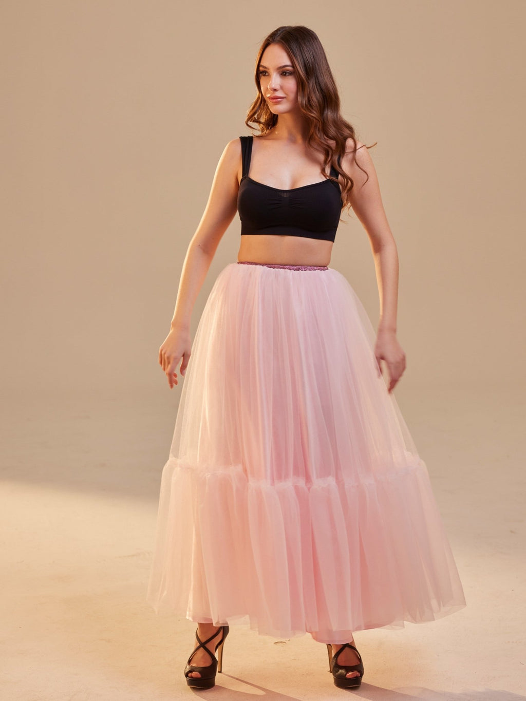 Pink Layered Tulle Skirt , Ruffled Maxi Skirt for Women, Long Tulle Skirt, Elegant Bridesmaid Skirt, - Luzilly Bridal & Apparel