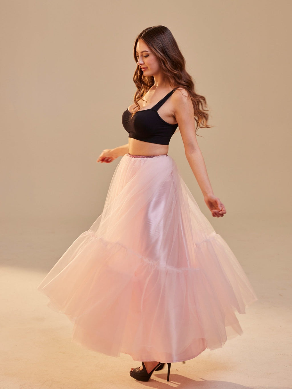 Pink Layered Tulle Skirt , Ruffled Maxi Skirt for Women, Long Tulle Skirt, Elegant Bridesmaid Skirt, - Luzilly Bridal & Apparel