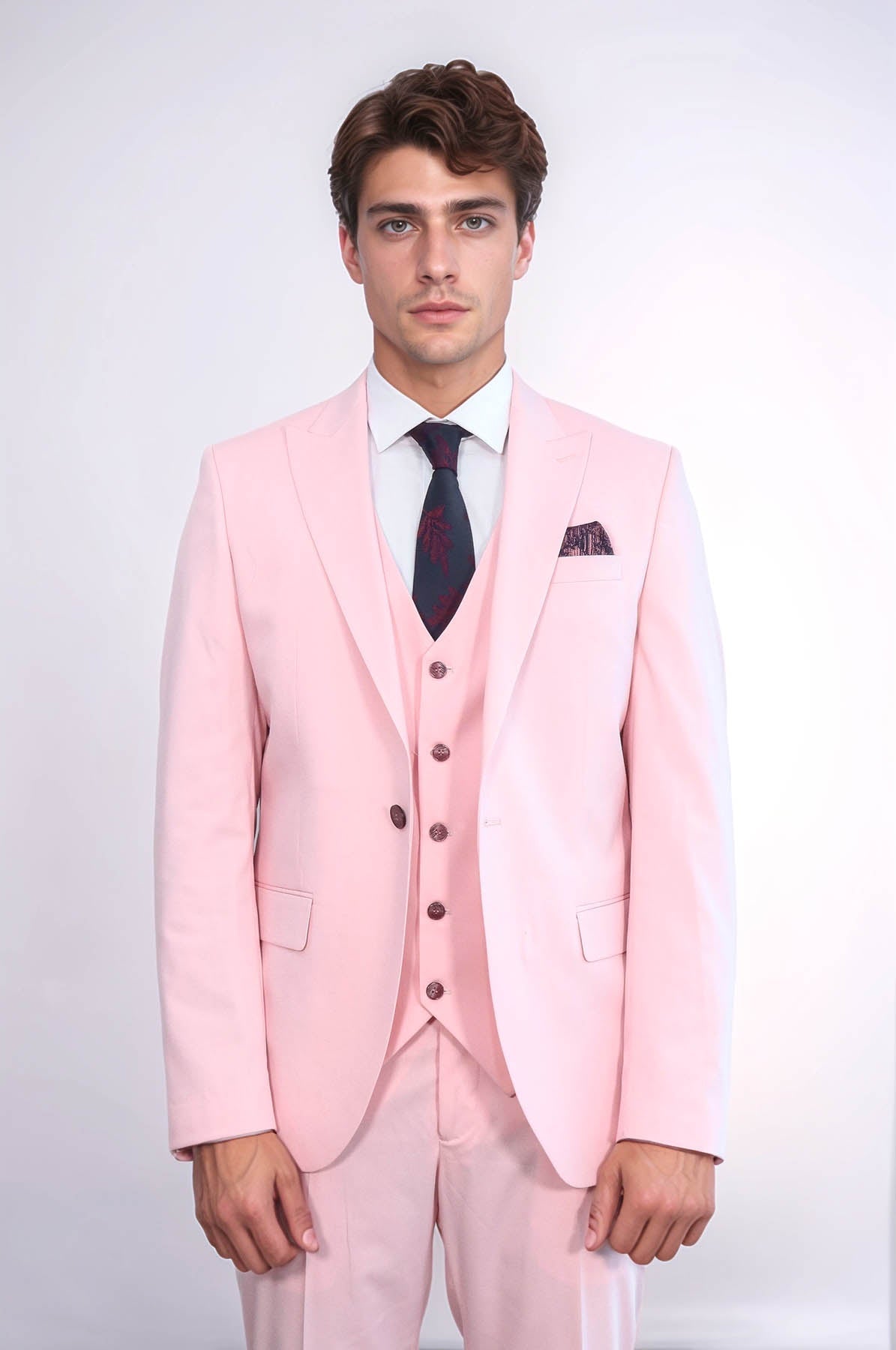Pink Men's Plain Suit with Vest - Wessi - Luzilly Bridal & Apparel