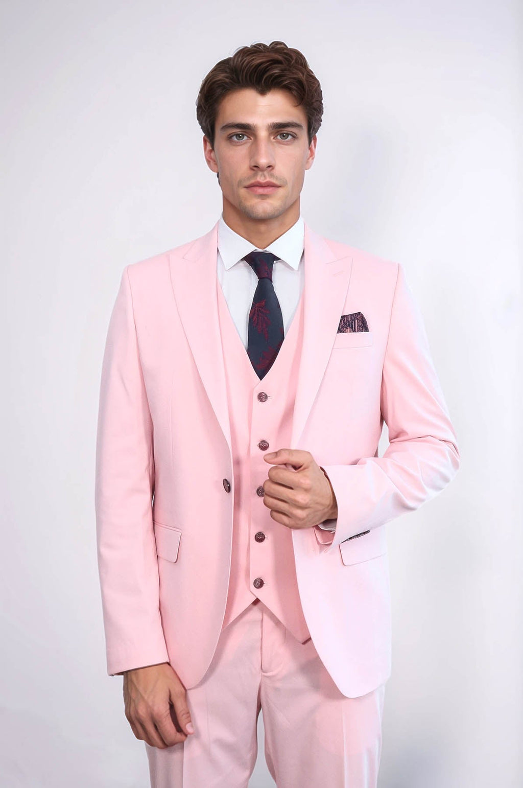 Pink Men's Plain Suit with Vest - Wessi - Luzilly Bridal & Apparel