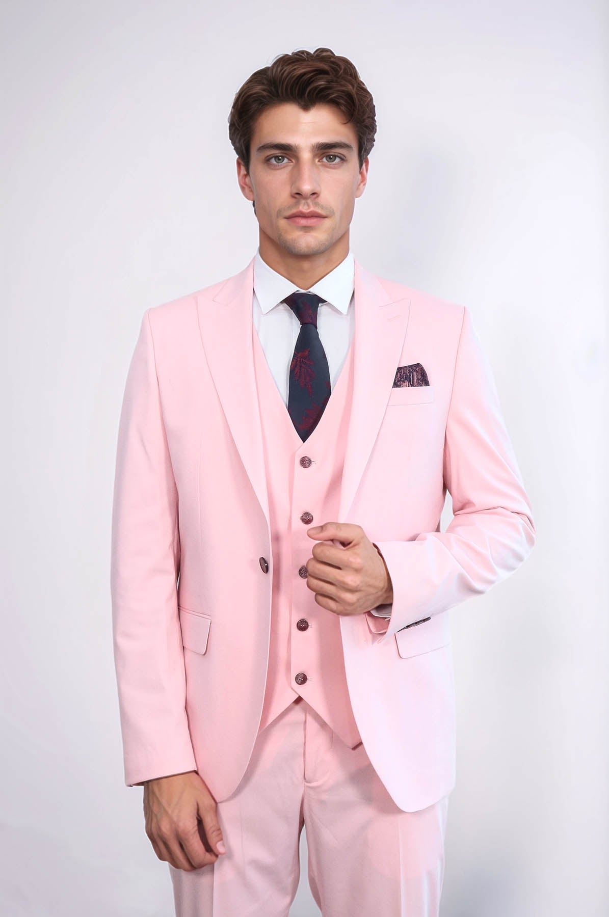 Pink Men's Plain Suit with Vest - Wessi - Luzilly Bridal & Apparel