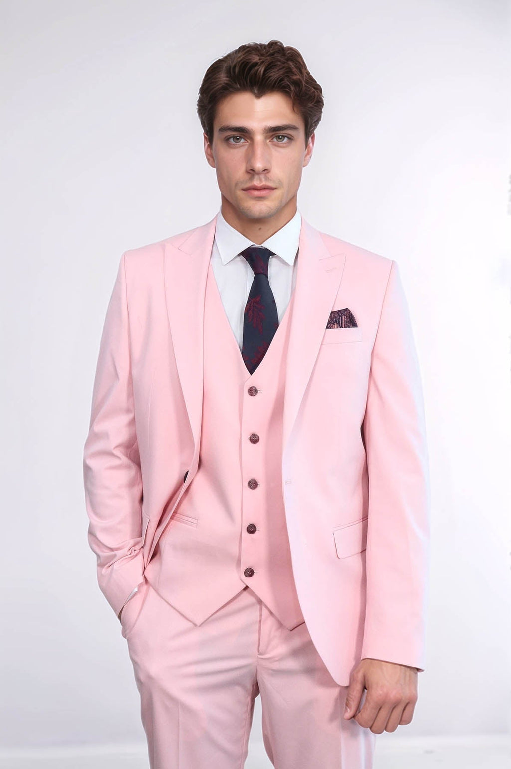 Pink Men's Plain Suit with Vest - Wessi - Luzilly Bridal & Apparel