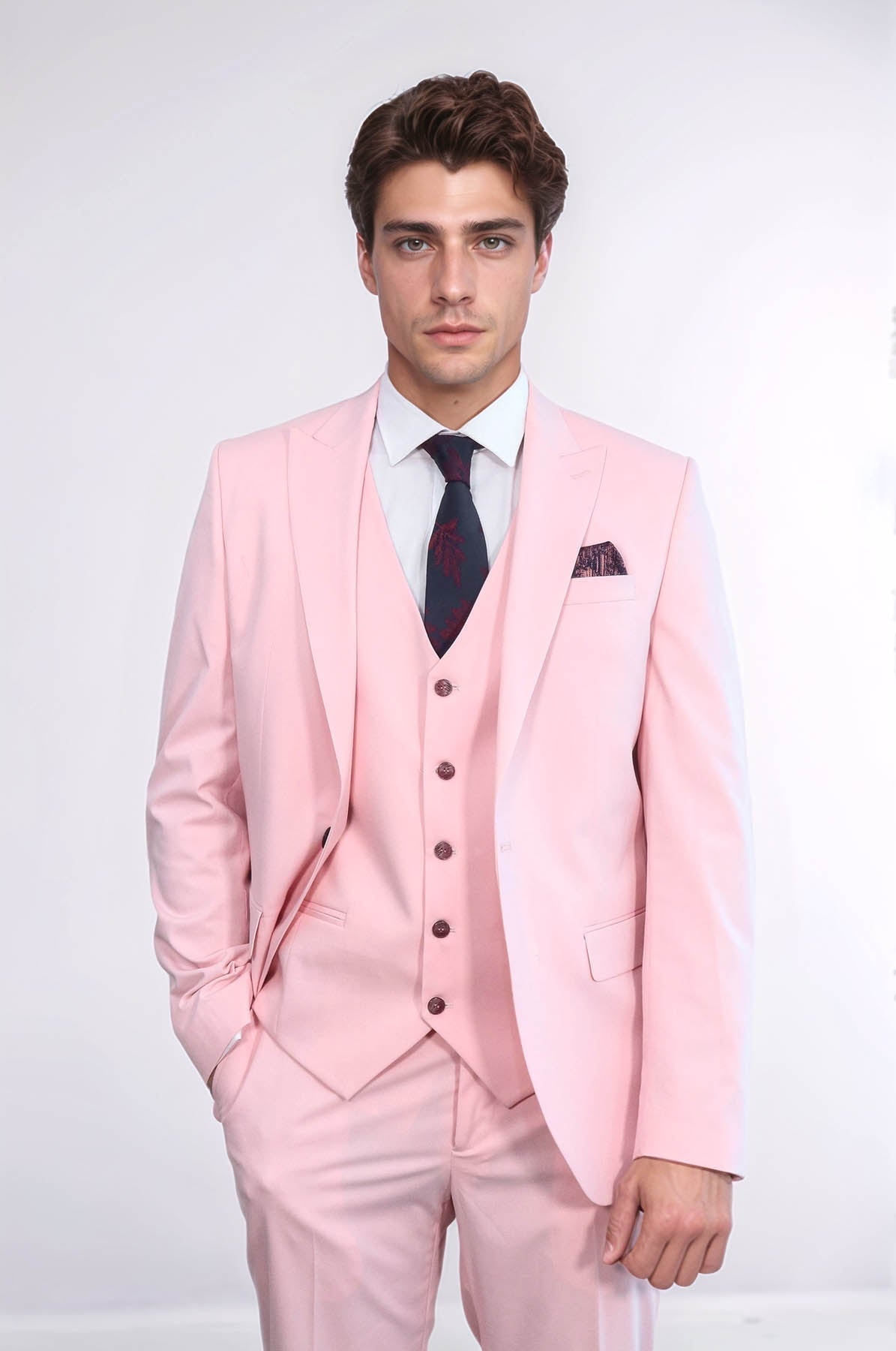 Pink Men's Plain Suit with Vest - Wessi - Luzilly Bridal & Apparel