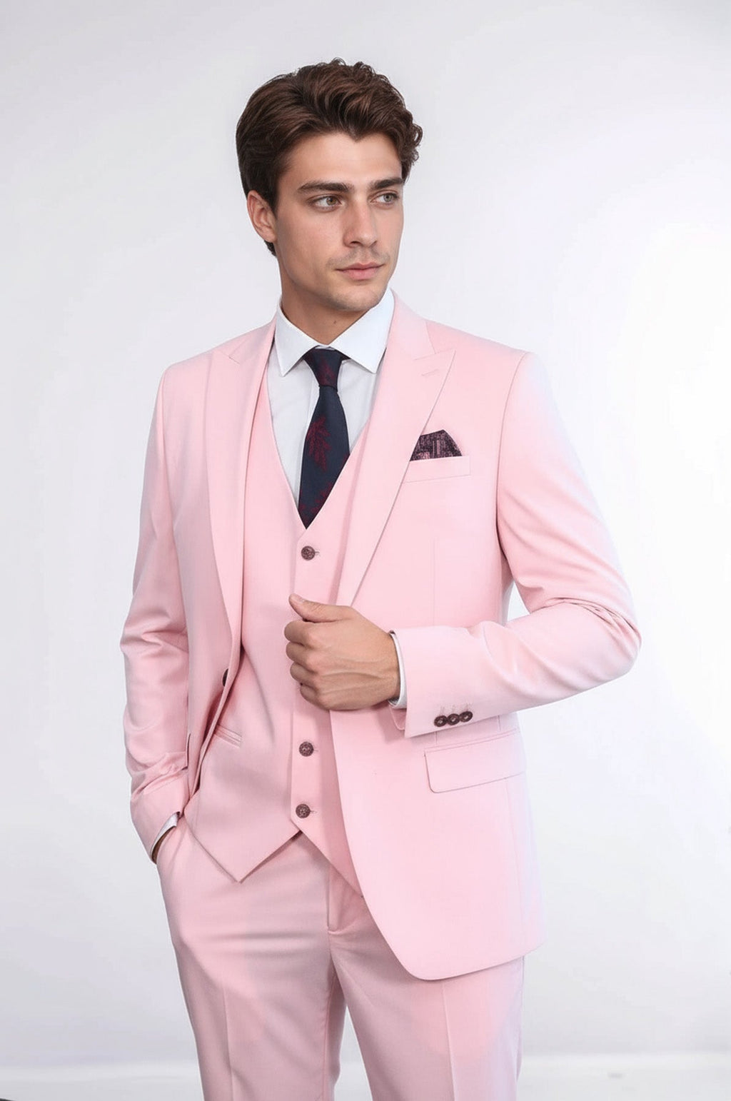 Pink Men's Plain Suit with Vest - Wessi - Luzilly Bridal & Apparel
