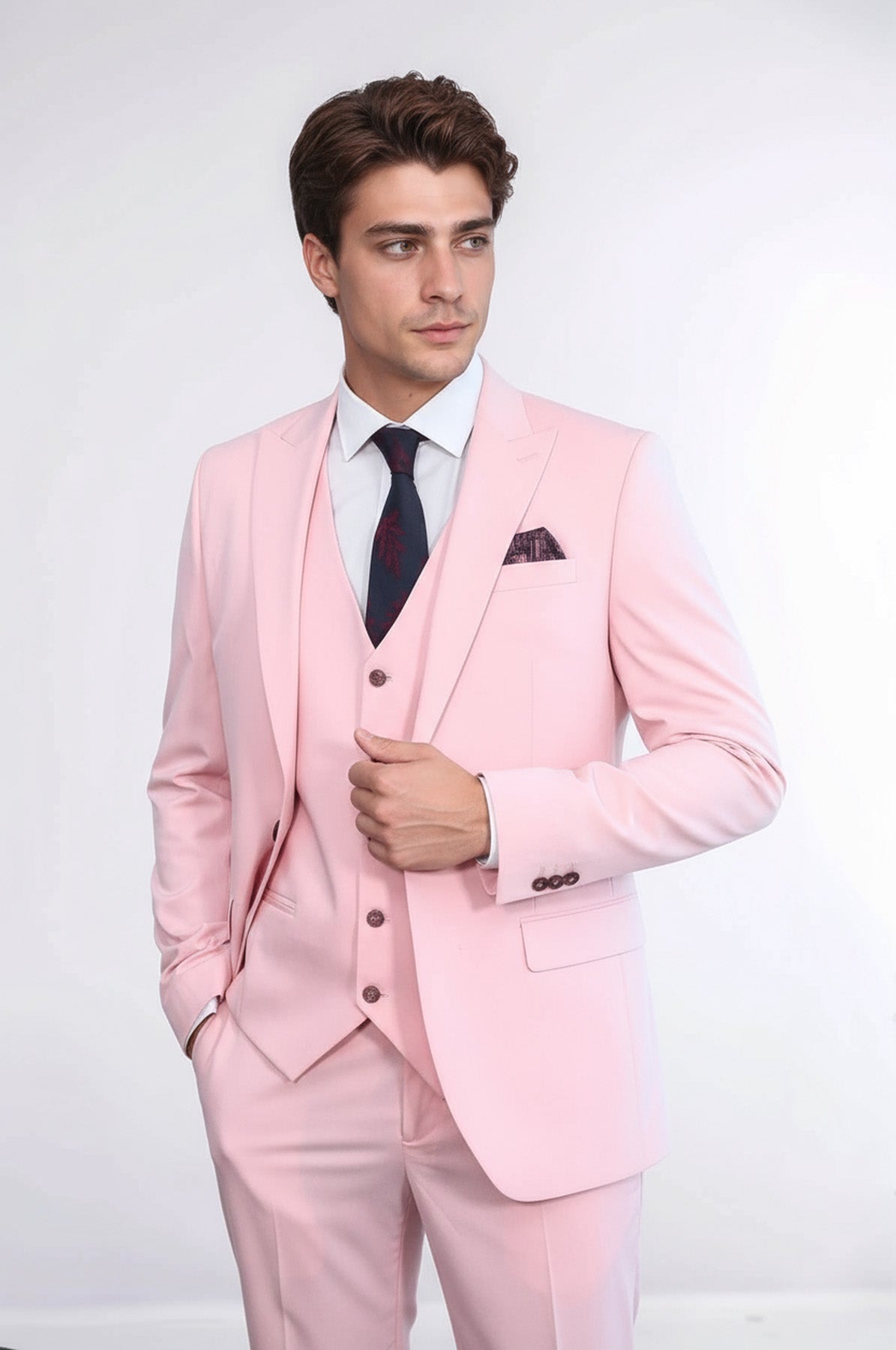 Pink Men's Plain Suit with Vest - Wessi - Luzilly Bridal & Apparel