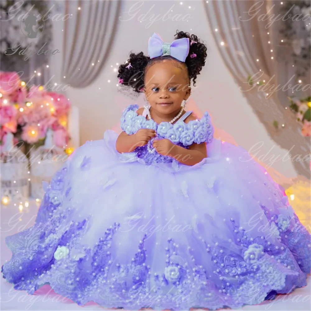 Pink Pearl & Lace Flower Girl Ball Gown - Luzilly Bridal & Apparel